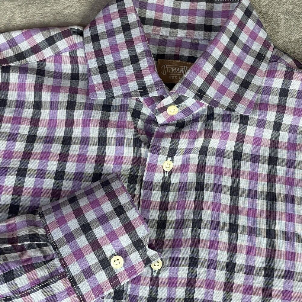 Gitman Bros. Shirt Mens 15 1/2 34 Purple‎ Check Button Up Long Sleeve Spread